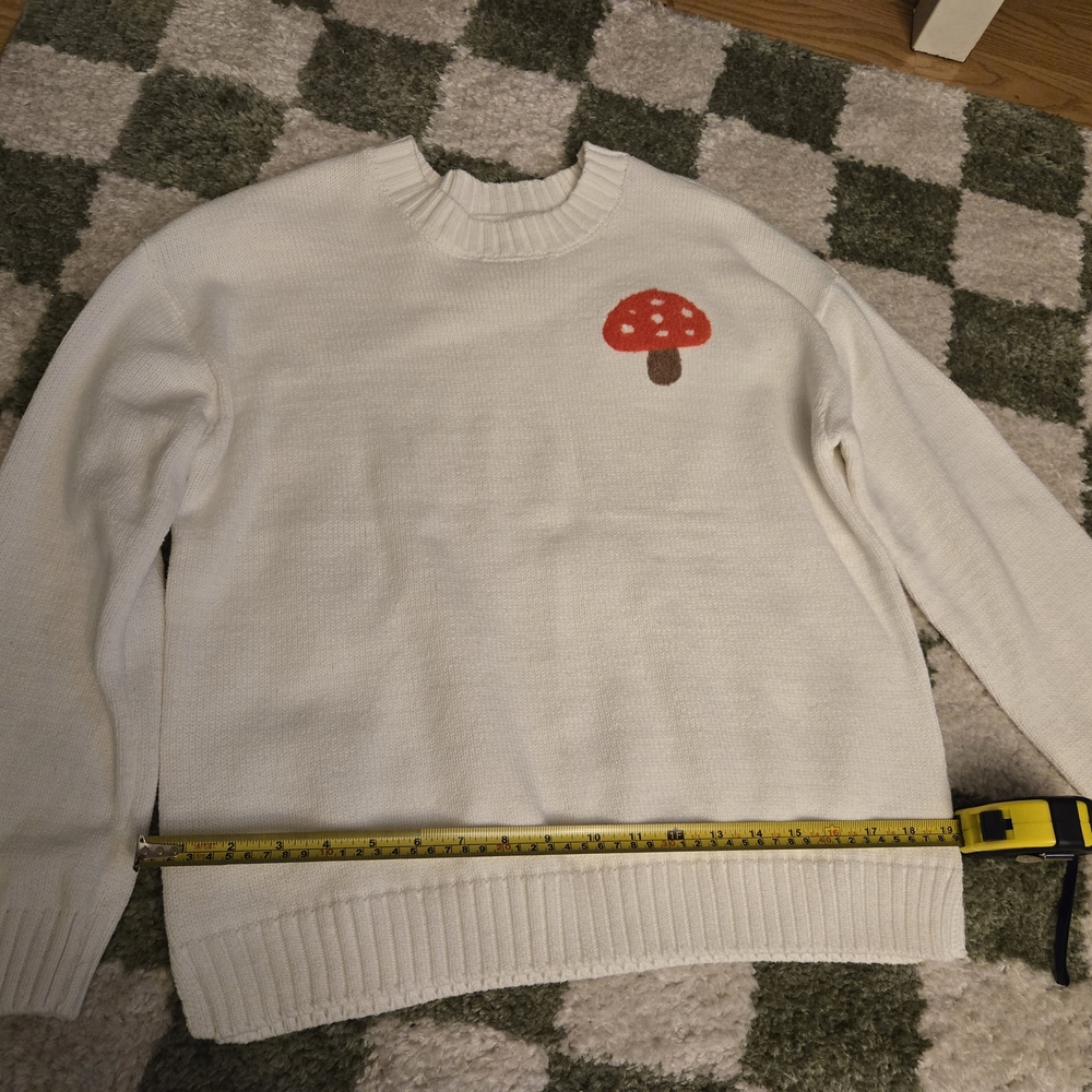 Jessica Simpson Cream Sweater with Red Mushroom Design